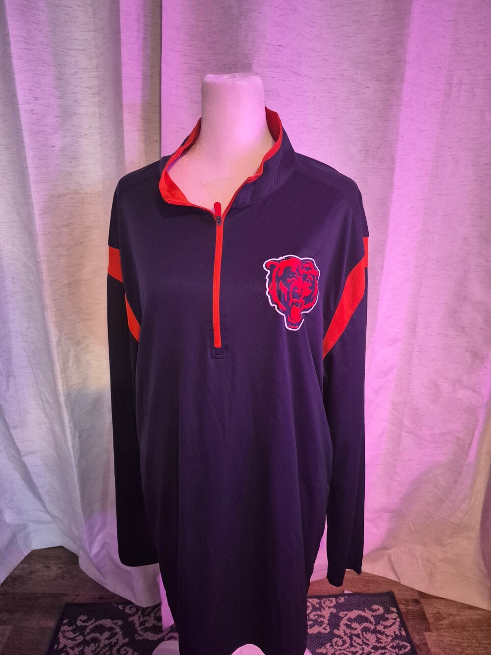 Chicago Bears Antigua Quarter-Zip Pullover Navy Blue Orange Accents